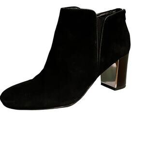 Donald J Pliner Cosmo Black Suede Ankle Boots Size 6.5 Block Heel mirror heel